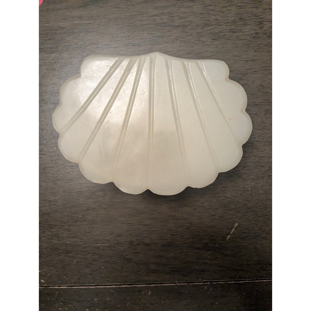 Vintage Alabaster Seashell Trinket Box Carved Stone Hinged Jewelry Case Cream